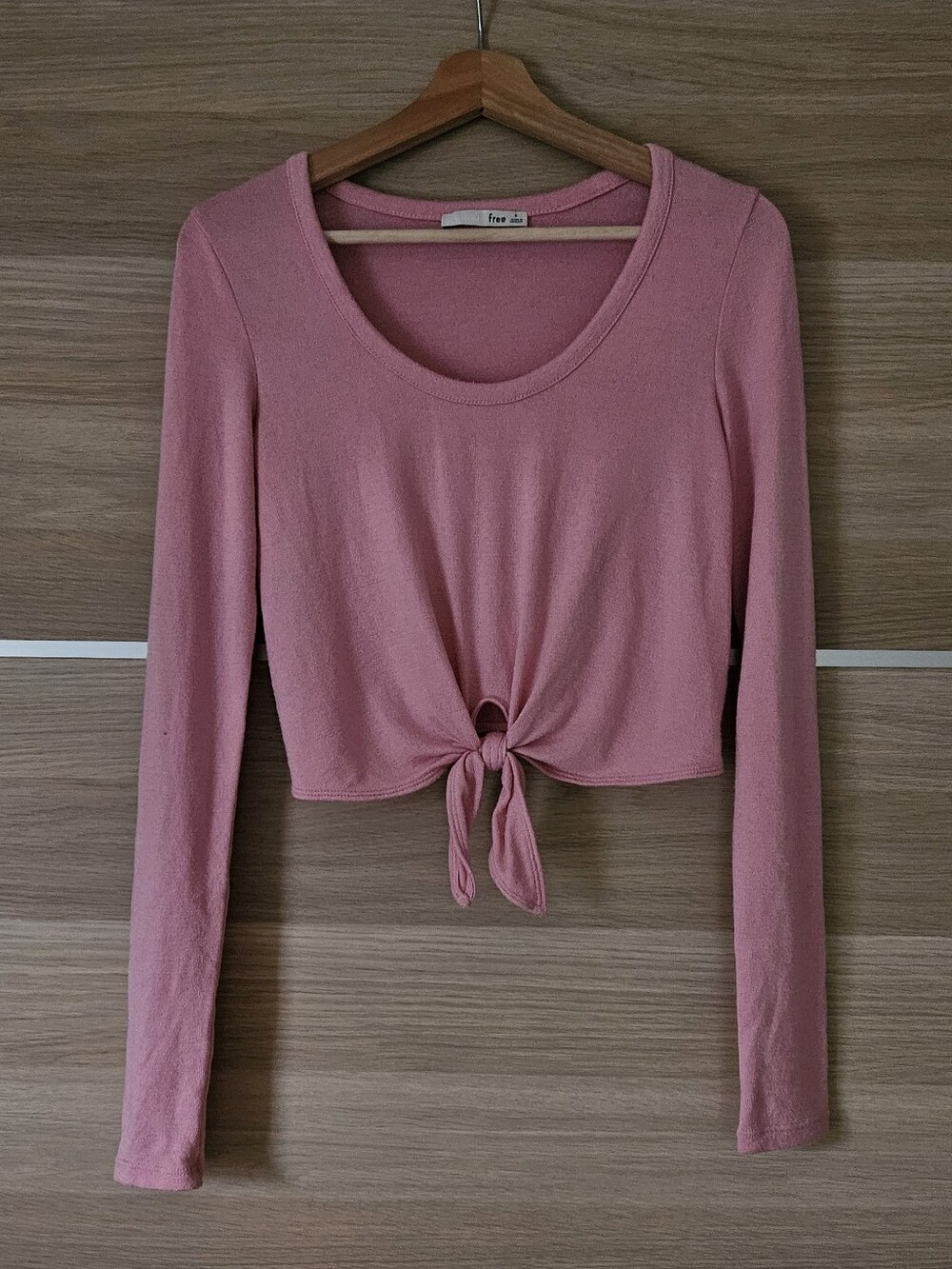 Wilfred Free Aritzia Pink Tie Front Cropped Long Sleeve Top Size S
